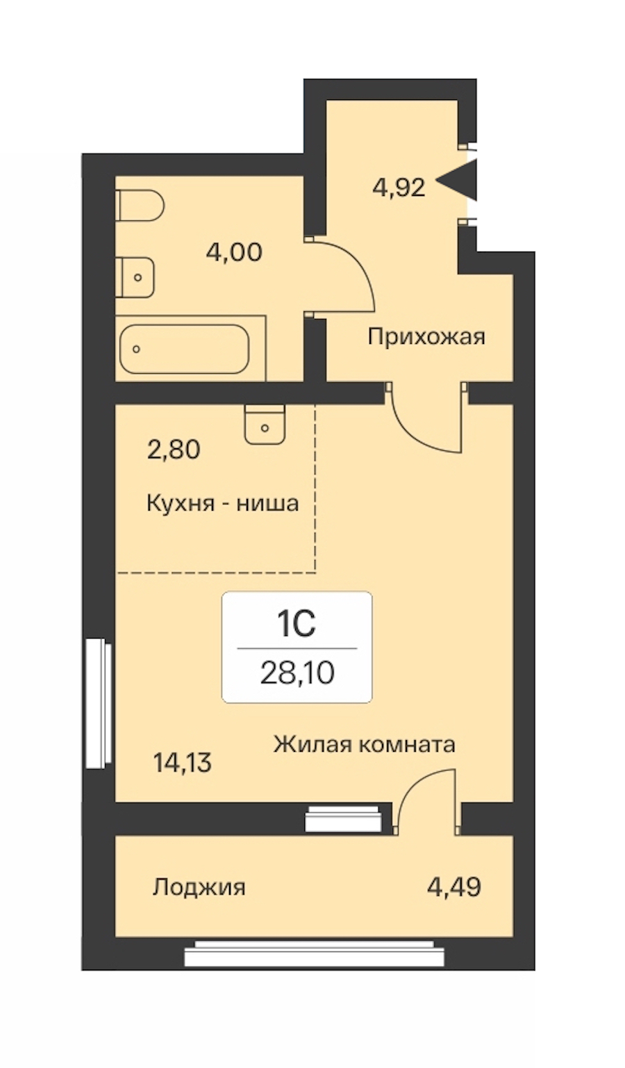 Квартира студия 28.1 м², 9/9 эт., ЖК «Расцветай в Янино»